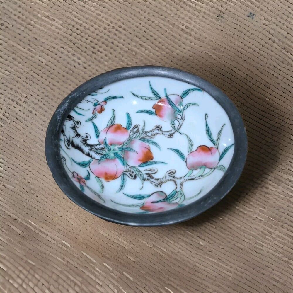 Japanese Porcelain Small Tree Trinket Bowl 4" White Pink Vintage